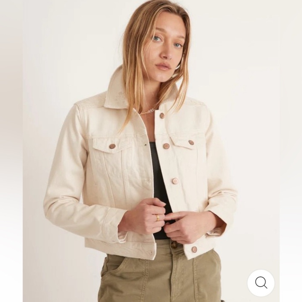 Marine Layer Off-White Canvas Embroidered Denim Jacket